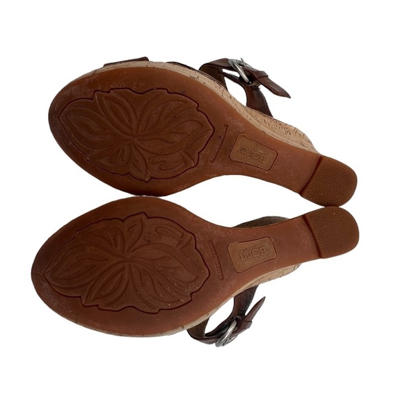 Born Brown Leather Cork Wedge Platform Slip On Sandals Size 9 Women's - Picture 9 of 9